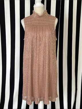 Nine West Rose Gold Metallic Mock-Neck Mini Dress